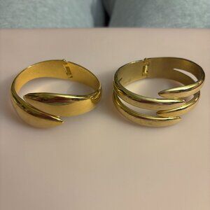 Vintage Gold Clamper Cuff Bracelets- Set of 2